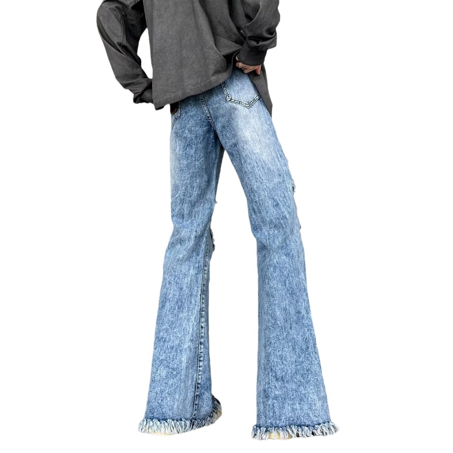 Men's Retro Make Old Ripped Slim-fit Blue Jeans
