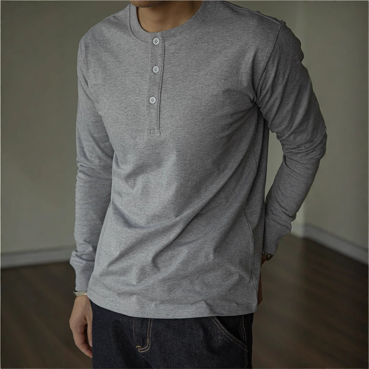 Henley Shirt Slim Cotton T-shirt