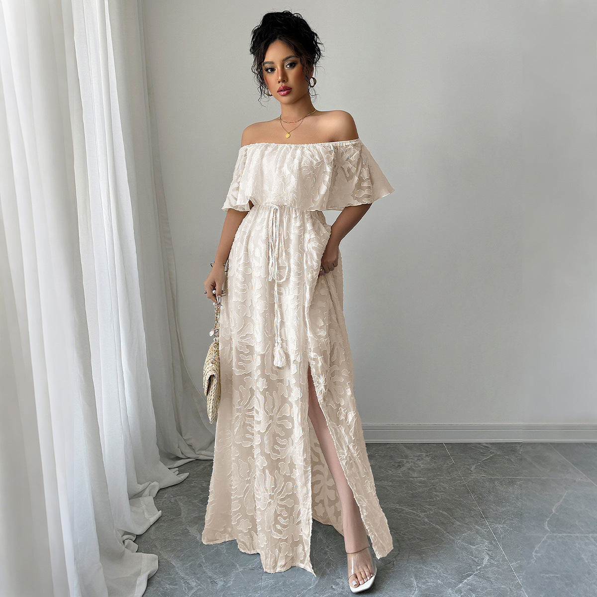 American Elegant Style Off-shoulder Lace Dress