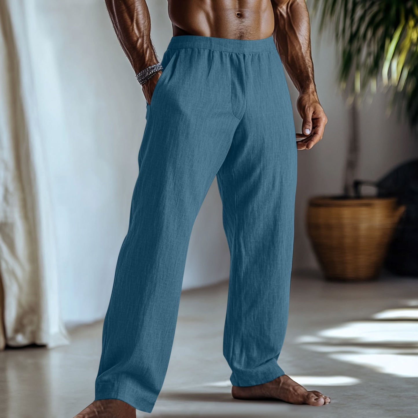 Cotton And Linen Casual Trousers With Pockets