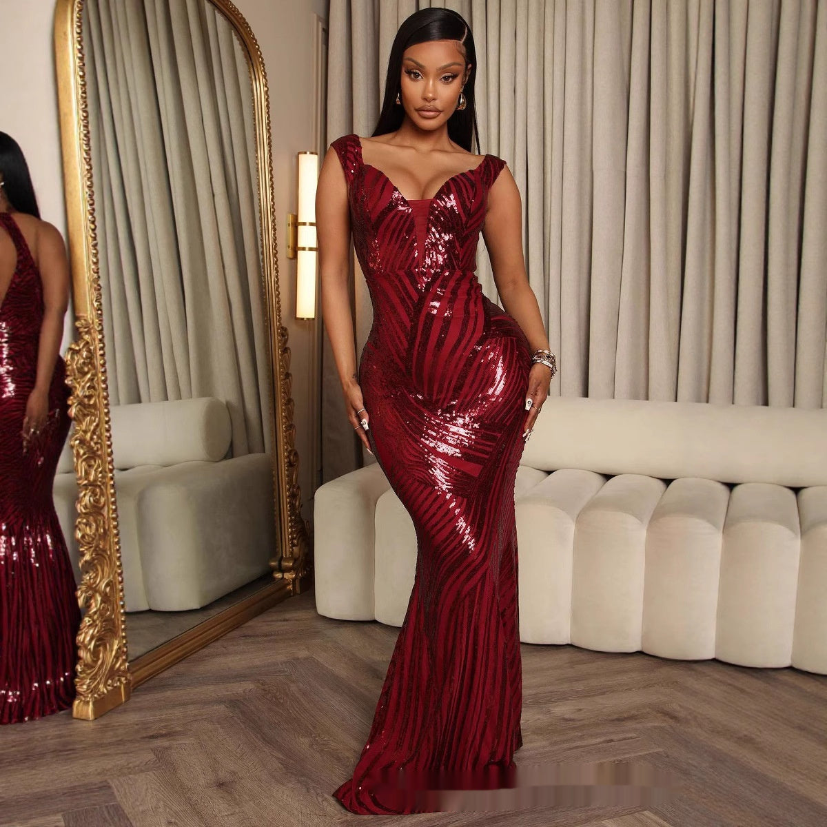 Elegant Off-shoulder Mesh Slim Fit Dress