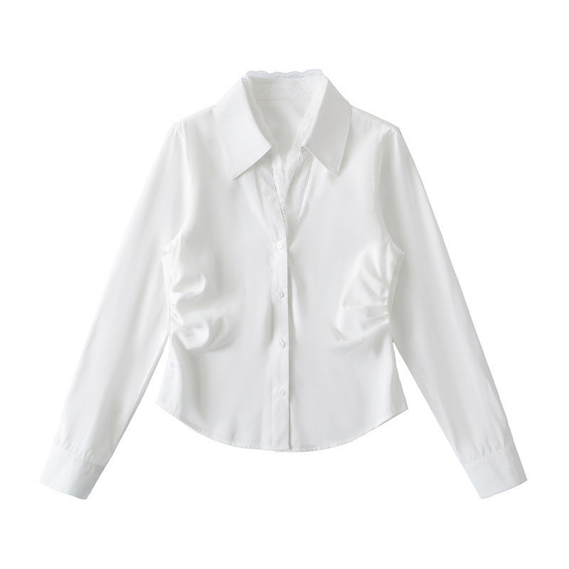 Lace Stitching Tight Waist Shirt