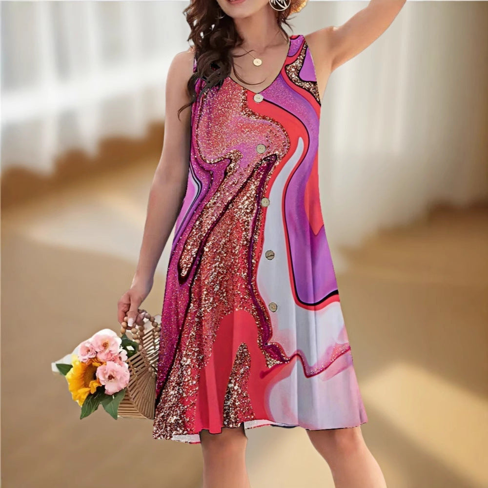 Loose Sleeveless Twisted Button Dress