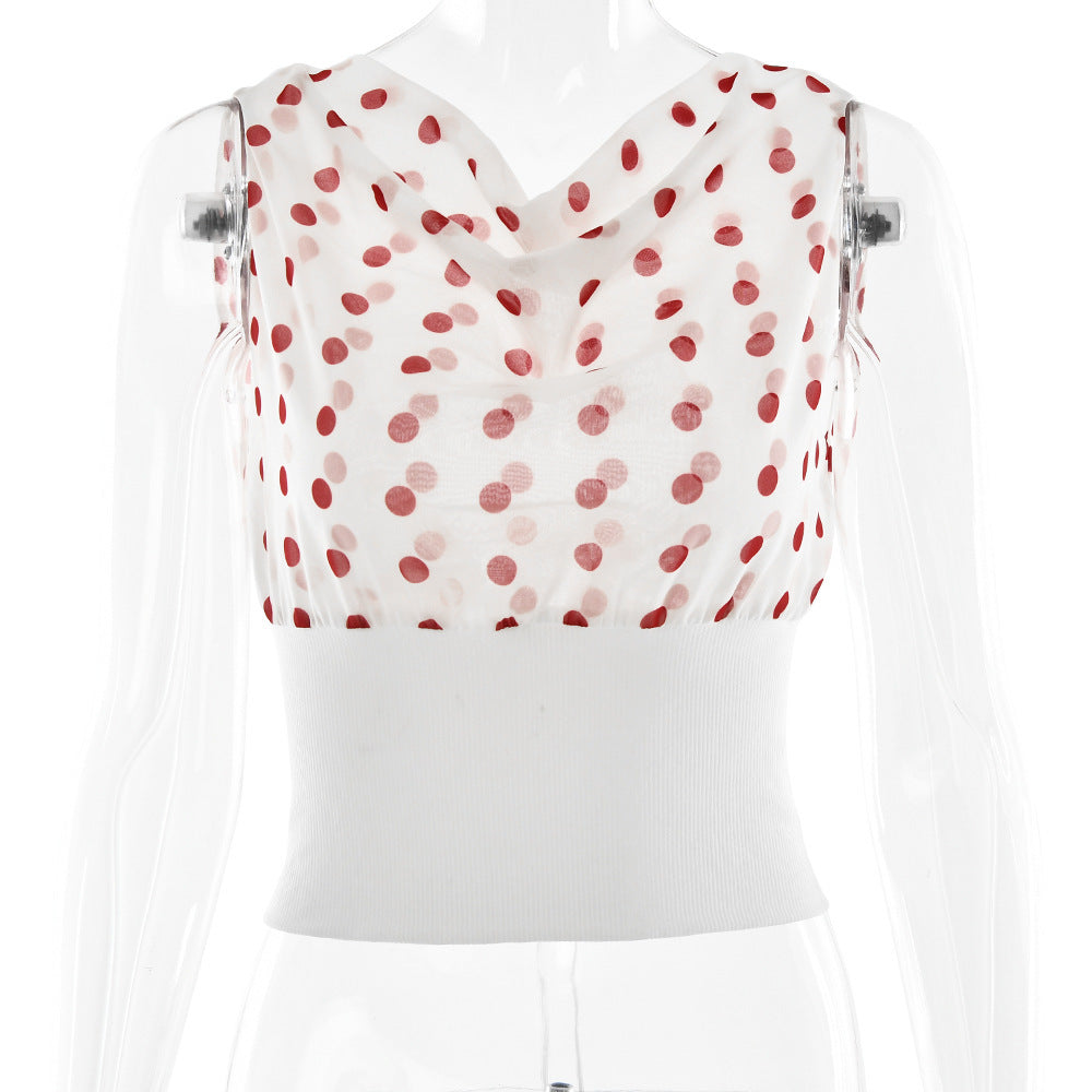 Polka Dots Oblique Shoulder Tops