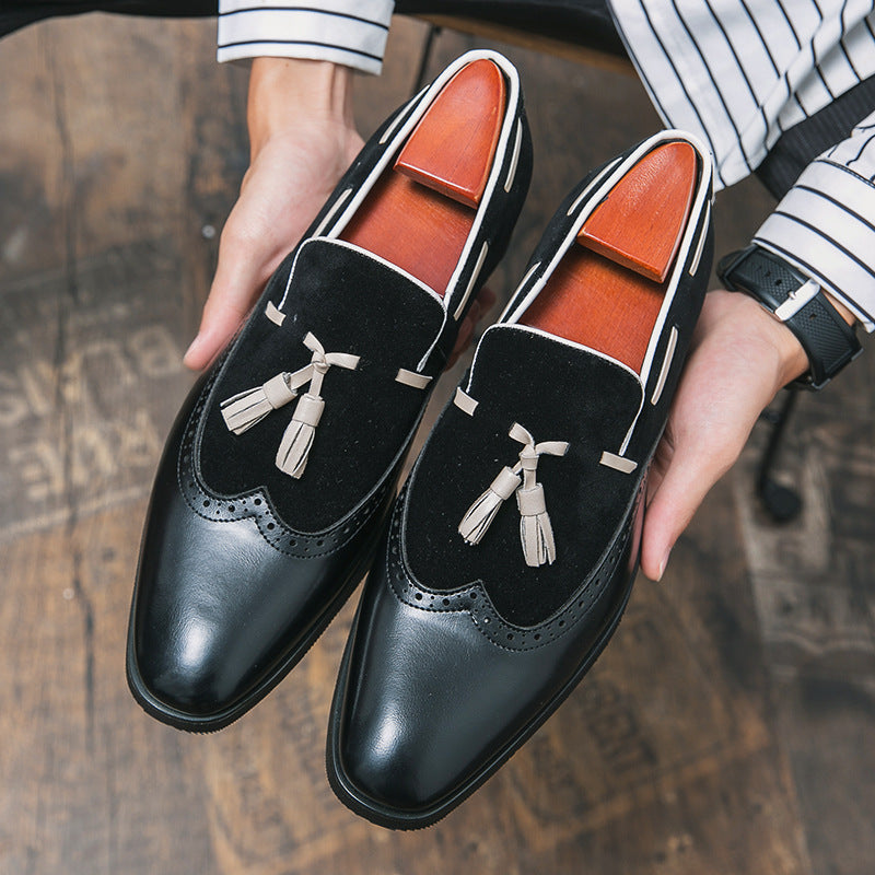Fringed Leather Shoes Gradient Loafers