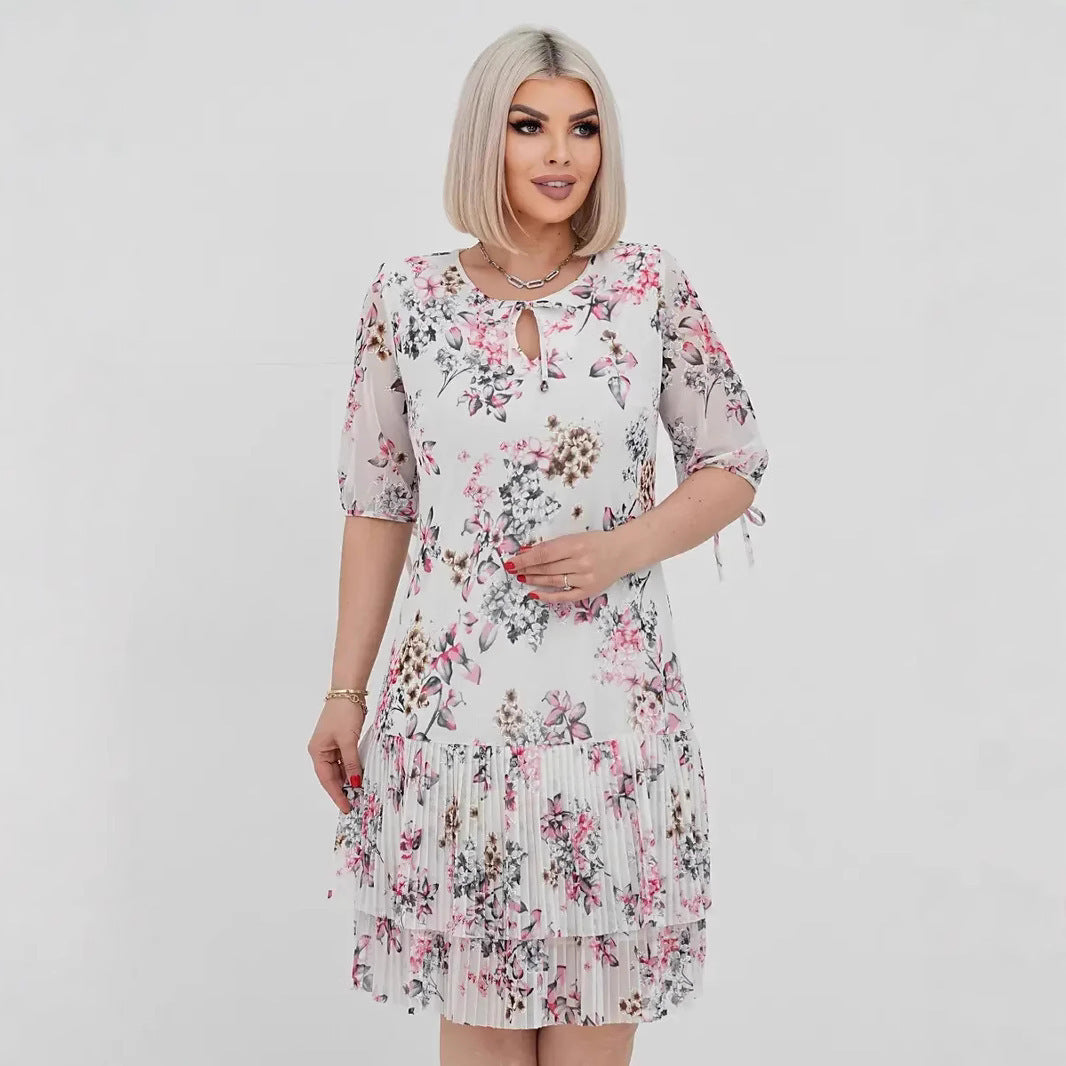 Simple Pleated Lace Up Dress