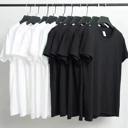 Pure Cotton Plain Black & White Round Neck Short