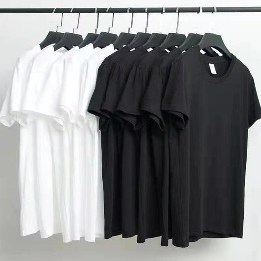 Pure Cotton Plain Black & White Round Neck Short