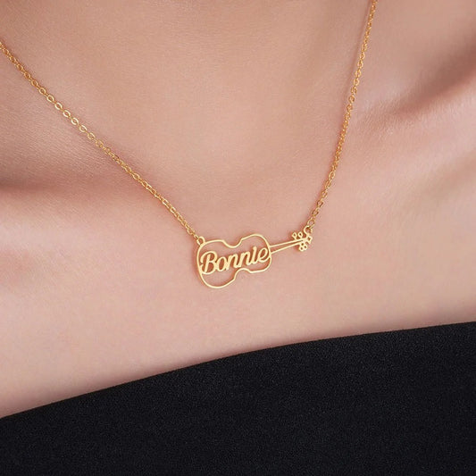 Stainless Steel Guitar Hollow Name Necklace