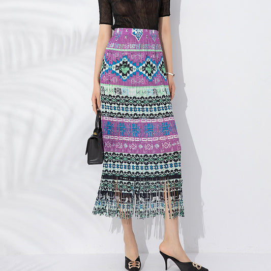 Ladie's Pleated Print Skirt