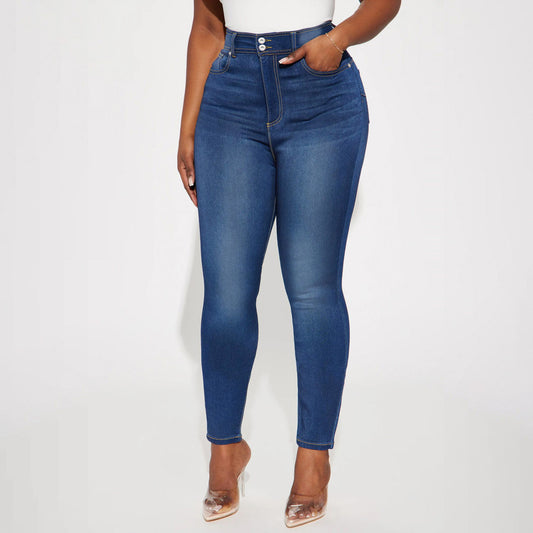 Dark Blue Fitted Pencil Jeans