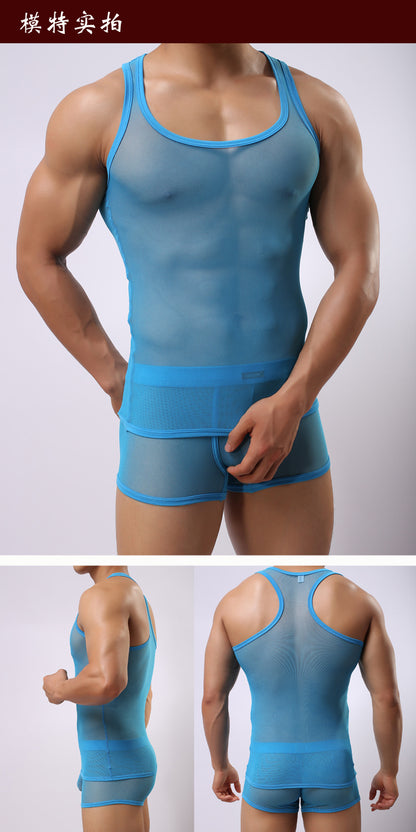 Fitness Transparent Mesh Men's Underwear Set