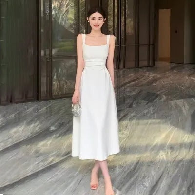Slimming White Suspender Dress