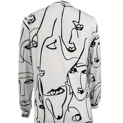 V-neck Fashionable Long Sleeved Shirt Top