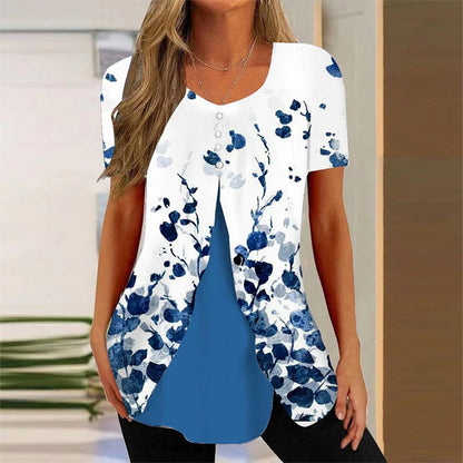 Ladie's Round Neck Two Pieces Short Sleeve Shawl Tops