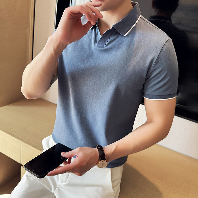 Cotton Lapel Short Sleeve Polo T-Shirt