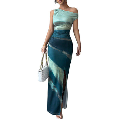Slim Fit Dress Slant Shoulder