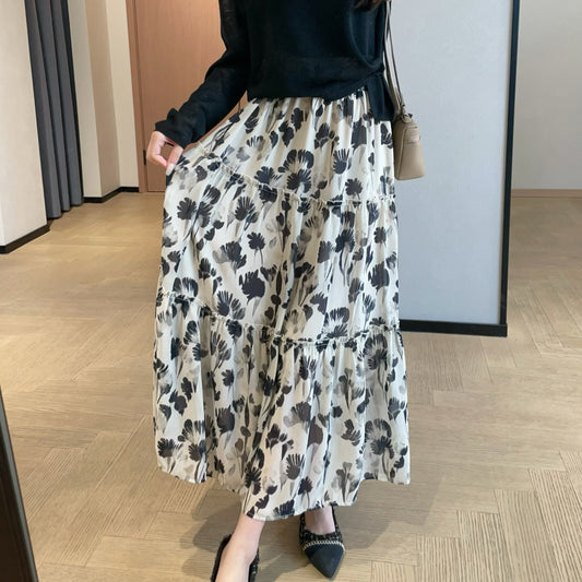 Elegant Romantic Flower In Straight Chiffon Skirt