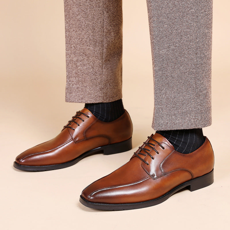 Fashion Brushed Square Toe Laces Leather Shoes