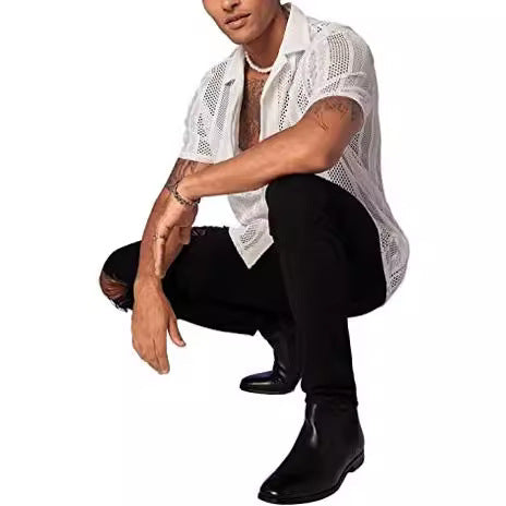 Nice Button Knitted Short-sleeved Shirt Men's Shirt