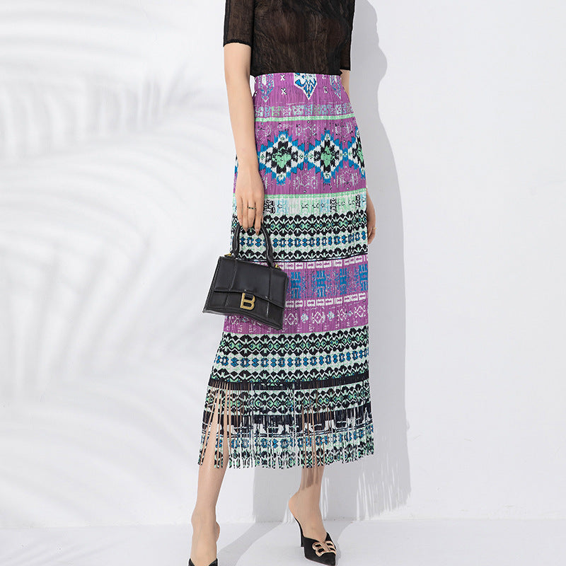 Ladie's Pleated Print Skirt