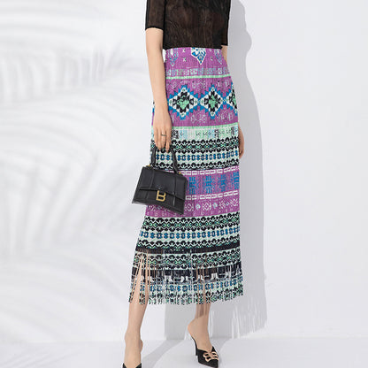 Ladie's Pleated Print Skirt