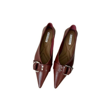 French Flat Bottom Pumps Metal Belt Buckle Soft Shoes
