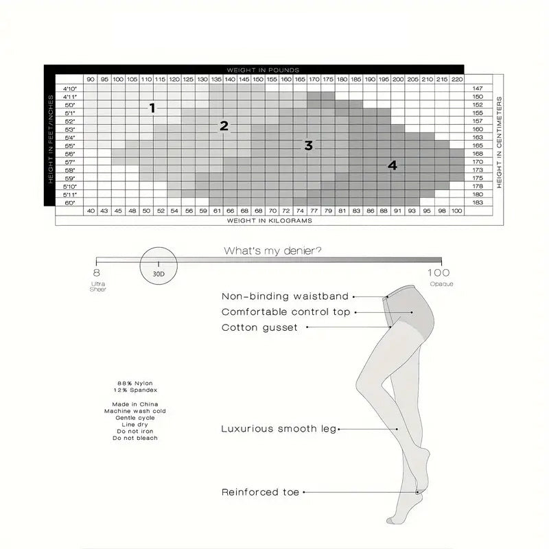 4 Pairs Ladie's Sheer Tights Pantyhose With Reinforced Toes