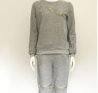 Sexy zipper plus velvet long sleeve sweater suit