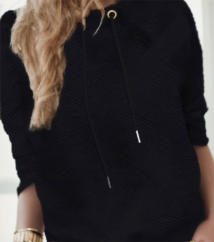 Elegant Neck Drawstring Pullover Sweatshirt