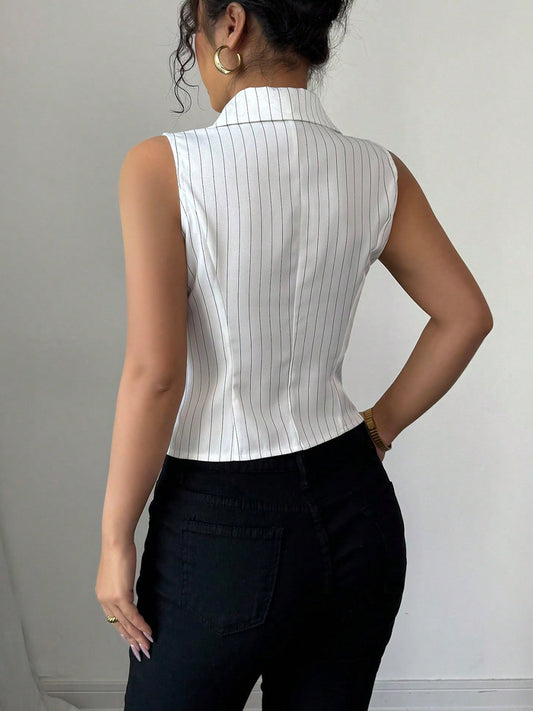 European and American Striped Sleeveless Shirt