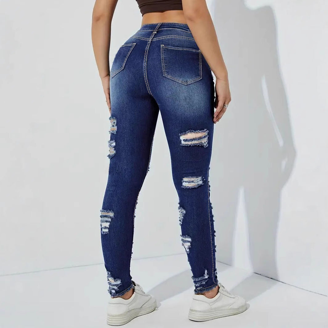 Ripped Frayed Stretch Skinny Jeans