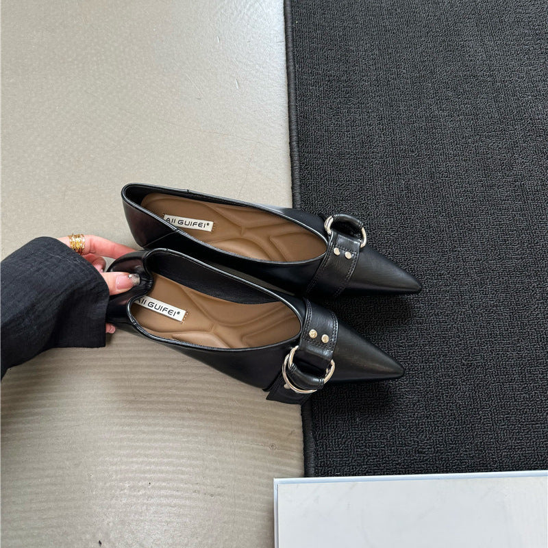 French Flat Bottom Pumps Metal Belt Buckle Soft Shoes