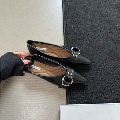French Flat Bottom Pumps Metal Belt Buckle Soft Shoes
