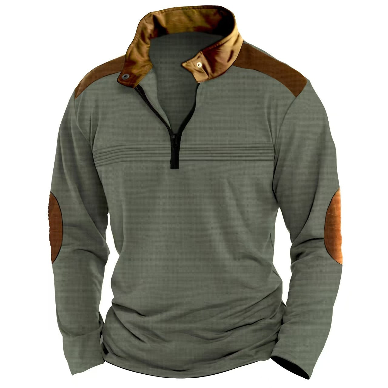 Elegant Men's Stitching Polo Shirt Long-sleeve Zipper