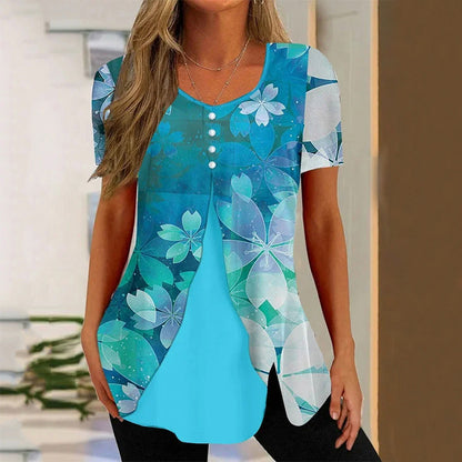 Ladie's Round Neck Two Pieces Short Sleeve Shawl Tops
