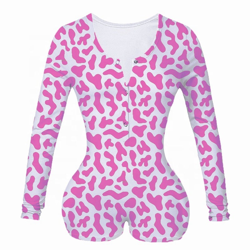 Deep V-neck panda long-sleeved button