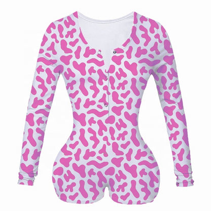 Deep V-neck panda long-sleeved button