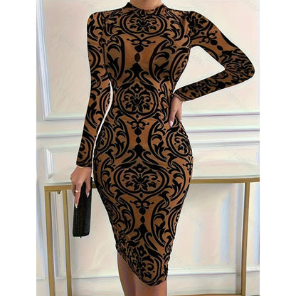 Ladie's Mid-collar Sexy Polyester Hip Dress
