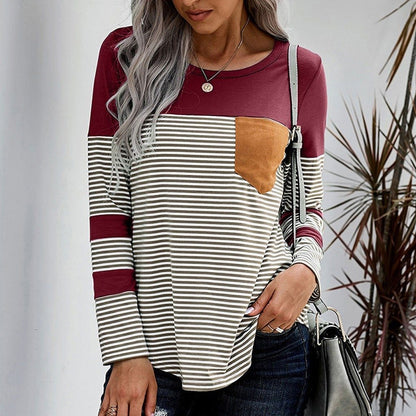 Striped stitching contrast color T-shirt