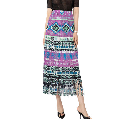 Ladie's Pleated Print Skirt