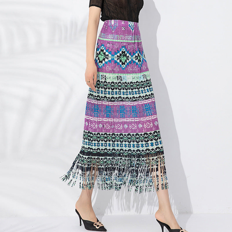 Ladie's Pleated Print Skirt