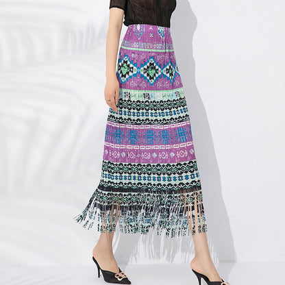 Ladie's Pleated Print Skirt
