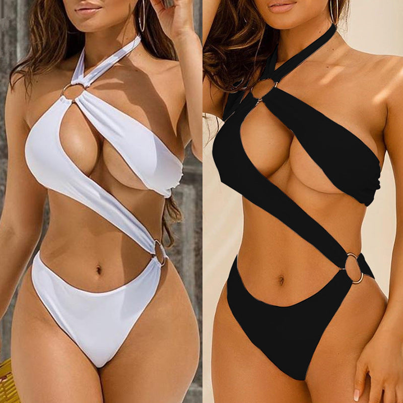 Sexy Hollow Metal Ring Strap Bikini Swimsuit