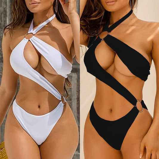 Sexy Hollow Metal Ring Strap Bikini Swimsuit