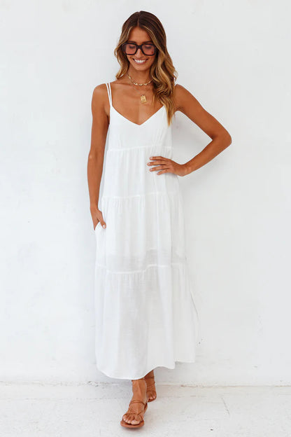 Polyester Carbell Maxi White Dress