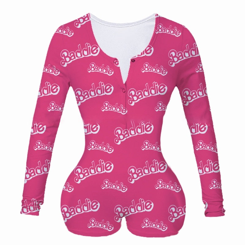 Deep V-neck panda long-sleeved button