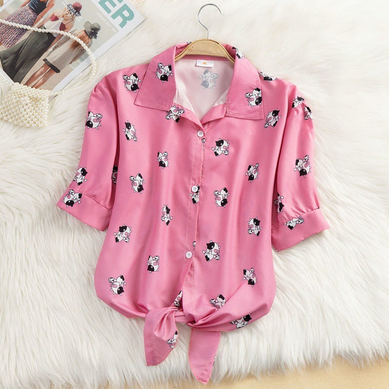 Elegant Striped Thin Shirt Women's Bow Outer Tops