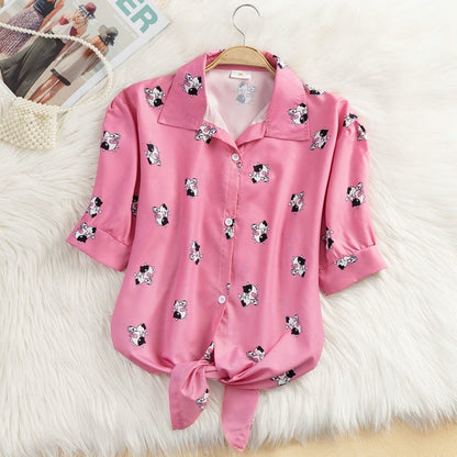 Elegant Striped Thin Shirt Women's Bow Outer Tops