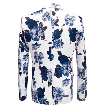 Men's Suit Set Blue Flower Performing Costumes